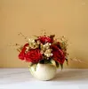 Vasen Europäische Luxus-Keramikvase, künstliche Blumenornament, Heim-Desktop-Zubehör, Dekoration, Rosen-Blumentopf-Arrangement-Figuren