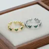 Wedding Rings Korean Green Zircon Heart Design Fashion Ring Women Exquisite Adjustable Finger Joint Jewelry Accessories Anniversary Gift