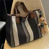 Evening Bags Casual Vintage Striped Canvas Bag Fashion Business Women's Shopping Makeup Company File All-in-one Shoulder 2024