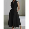 Basic Casual Dresses acy Adult Fe New Solid Color Lapel Collar Sleless A-Line Dress 2023 Summer Womens Stylish Casual Midi DressesC24315