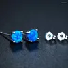 Stud Earrings Exquisite Small Round WhiteBlue Fire Opal For Women 2024 Charms Jewelry Men Party Gifts