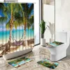 Rideaux de douche Ocean Beach Resort paysage rideau de douche ensemble étoile de mer coquille plantes vertes arbres décor à la maison tapis de bain couverture de toilette tapis de salle de bain Y240316