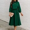 Robes décontractées de base Été vert mode robe à lacets pour femmes O cou élégant dames demi Sle grande balançoire robes de soirée 2022 printemps Robe FemmeC24315