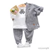 Kleidungssets Frühling Herbst Baby Jungen Kleidung Anzug Kinder Casual Plaid Mantel T-Shirt Hosen 3 Teile/satz Kleinkind Gentleman Kostüm Kinder Trainingsanzüge