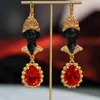 Dangle lustre Vintage moyen égyptien noir beauté goutte d'eau Zircon pendentif boucles d'oreilles 24316