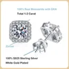Charm EWYA Luxury Designer Real 1 Carat Moissanite Diamond Stud Earrings for Women S925 Sterling Silver Earring Wedding Fine JewelryL2403