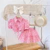 Kläderuppsättningar Summer Girls Clothes Suit 2022 Spring Fashion Casual New Girls Pink Leopard Print High midje Top +kjol Barnkläder