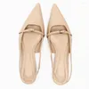 Casual Shoes Brand Women Sandals Metal Decoration Summer Flats White Pointed Toe Low Heeled Mules Female 2024