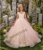 Robes de fille Blush rose et ivoire dentelle Tulle robe à fleurs pour mariage demoiselle d'honneur fête concours première Communion robe Poshoot