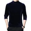 Gymkläder Halvhög krage tunn t-skjorta för män Basic Fleece Autumn Winter Long Sleeve Tops Underhirt Solid Color 2024