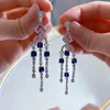 Dangle Earrings Fashion Versatile Sapphire 925 Silver Plated Platinum Women's Simple Ins Style Tassel