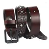 Belts Original Design Personalized Rivet Head Layer Cowhide Belt With Pin Buckle Punk Style Sweet Cool Unisex Genuine