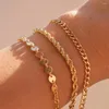 Bracciali a maglie Bracciale Catena di monete a strati Torsione cubana Acciaio inossidabile 316l Placcato oro Gioielli di moda da donna 3 pezzi