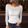 Bluzki damskie Kobiety z długim rękawem Top Lightweight Lace Chicki Off-Rzemant Elegancki streetwear dla Slim Fit Style