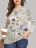 Tops Femmes Plus taille T-shirt Résumé Flower Imprimé Tshirt Big Yards Tops Fashion printemps automne à manches longues