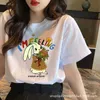 Pure cotton cartoon short sleeved womens summer 2024 new internet red T-shirt with loose print men and womens couple white half sleeved T-shirt