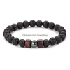 Cuentas de cuentas de roca de lava natural de 8 mm, pulseras con dijes, joyería elástica de piedra de energía negra para mujeres y hombres, joyería de entrega de gota, sujetador DH6KR