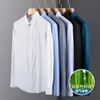 Bamboo Fibre Solid Color Mens Shirt Długie rękaw Slim Fit Spring i jesień żelazo modne koszule S-5xl 240306