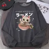 Танки Harajuku Cat Neko Noodles Ramen Одежда с принтом Harajuku Индивидуальный свитер Удобный повседневный пуловер Осенние женские топы в стиле хип-хоп