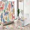 Tende da doccia Modello Alpaca Tenda da doccia Animali dei cartoni animati Pianta di cactus Tappetino antiscivolo Tappetino Copriwater Bambino Set di decorazioni per il bagno del bambino Y240316