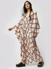 Casual Dresses Fashion V Neck Print Loose Maxi Dress for Women Long Lantern Sleeves Bikini Cover Up 2024 Elegant Holiday Lady Beachwear