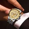 Cool Hollow Men Quartz Wristwatches Gold Luxury Waterproof Sports Watches Male Business Calendar Stainless Steel Man Watch Reloj 240311