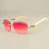 Best-selling natural white-angle sunglasses unique design diamond sunglasses 8300765 engraved pattern lens size 56-18-140mm