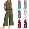 Gym Kleidung Frauen Sommer 2 Stück Einfarbig Outfits Ärmelloses Rüschen Tank Crop Top Breite Stretch Frau Anzug Frauen alle Strampler