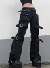 Eyel Toka Siber Punk Goth Bol kot pantolon y2k kadın teknoloji giysisi karanlık akademik katı e kız kargo pantolon denim gotik hippi pantolon 240314