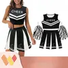 Meisjes Cheerleading Uniform Danskostuum Gedrukt Vest met Plooirok en 1 Paar Kwastje Bloem Ballen Outfit Set 240305