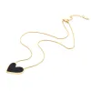 Collier en or jaune 14 carats pour femmes, pendentif à breloque de luxe léger en acrylique noir avec grand cœur de Style foncé