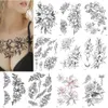 1020pcs Rose Peony Flower Girls Tymczasowe tatuaże dla kobiet Wodoodporne czarne naklejki na tatuaż kwiat Lady ramię