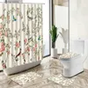 Shower Curtains Modern Chinese Floral Bird Shower Curtain Trees Branches Leaves Butterfly Pastoral Style Pedestal Rug Toilet Cover Bathroom Set Y240316