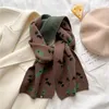 Шарфы 2024, теплый вязаный шарф с принтом для женщин, зимний шейный платок с животными, шерстяная пряжа, обтягивающий кашемир