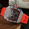 Relógio masculino com borda com conjunto de diamantes, movimento multifuncional de 6 pinos, marca AAA de luxo, relógio automático masculino