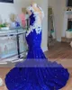 Blue Sparkly Royal Mermaid Prom Crystal Rhinestones Graduation Party jurk avondjurken gewaad de bal op maat gemaakt BC