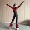 Stage Wear Children'S Ballroom Dance Competition Clothes Girls Samba Latin Costumes Long Sleeves Top Flared Pants SL9822