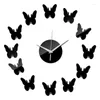 Väggklockor mode diy akrylmaterial kort stil fjärilsdekor klistermärke enkla ansiktsnålkvarts klockor