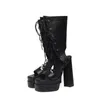 Sandals BLXQPYT Women 2024 High Heels Lace-Up Square Toe Sexy Fashion Night Club Platform Big Shoes Summer Boot 2024-4