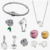 Neues Designer-Charm-Armband für Frauen zum Selbermachen, passend für Pandoras, weiße Rose in voller Blüte, Colliers-Halskette, luxuriöser Ohrring, Ring, Diamanten, Blumenarmband, Muttertags-Schmuckgeschenk