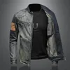 Vintage mode all-match denim jacka trend stilig casual mens personlighet stand-up krage dragkedja denim topp 240314