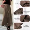 Spódnice elegancka drukowana spódnica sztuczna satyna jedwabna dla kobiet wysokiej talii A-line biuro dama solidna kolor błyszcząca koreańska