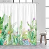 Shower Curtains Tropical Green Flowers Plants Cactus Shower Curtain Spring Modern Potted Succulents Palm Leaves Fabric Bathroom Curtains Decor Y240316