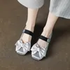 Chaussures décontractées Phoentin Femmes Doux Soie Plat Ballets Satin Élégant Bow Mary Janes Rétro Talons Bas Chic Noir Argent Fête FT3043