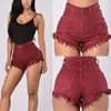 Nieuwe wollen rand elastische denim shorts en hotpants met hoge taille voor dames, 3 kleuren, 5 maten