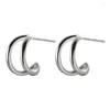 Ohrstecker aus echtem 925er-Sterlingsilber, doppelschichtig, für Damen, edler Schmuck, minimalistische Ohrringe, weibliche Accessoires