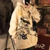 Autumn and Winter New Graffiti Floor to Shoulder Hip-hop Loose Hooded Student Trend Plush Couple Oversize Hoodie for Men