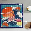 シャワーカーテンクレーン海の波シャワーカーテンサンフジ山の鳥の花植物クリエイティブランドスケープバスルーム装飾ファブリックバスカーテンセットY240316