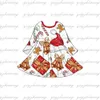 Girl's Dresses Newest design Christmas dress for children in the style of Christmas flock; gift; sweets with pattern dress with long sleeves for girls 240315