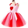 Meisjesjurken Valentijnsdag prinsessenjurken voor meisjes lieve hartjes balletoutfits Tutu's voor kinderen kostuum voor verjaardagsfeestjes van tot strik voor haar toverstaf 240315